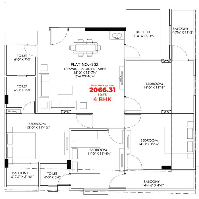 4 BHK 1278 Sq. Ft. Apartment