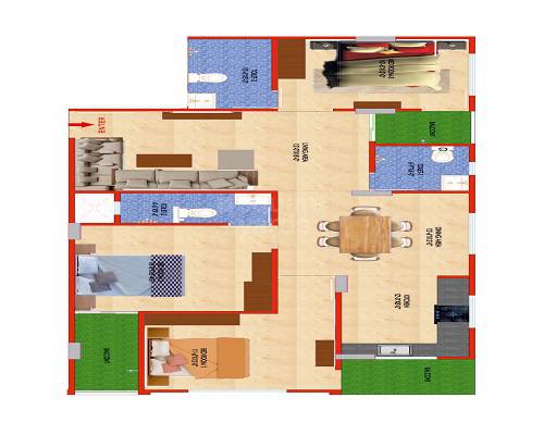 Floor plan of 3 BHK 1091 Sq. Ft. Apartment in My Sunrise Heights, Jaipur