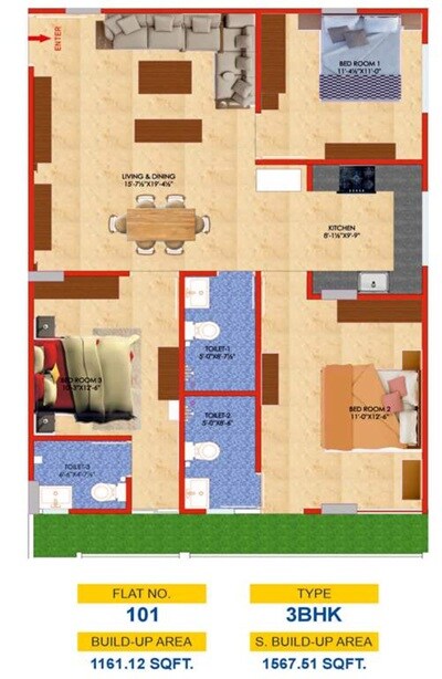 3 BHK 1568 Sq. Ft. Apartment