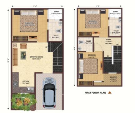 Floor plan of 3 BHK 1181 Sq. Ft. Villa in Nandan Prime Villas, Jaipur