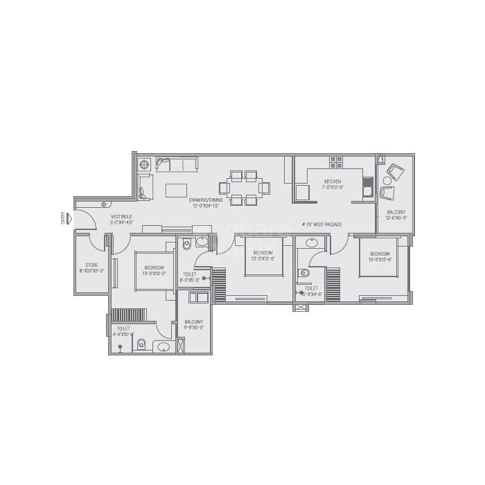 Floor plan of 3 BHK 1622 Sq. Ft. Apartment in Nature Amaltas, Jaipur