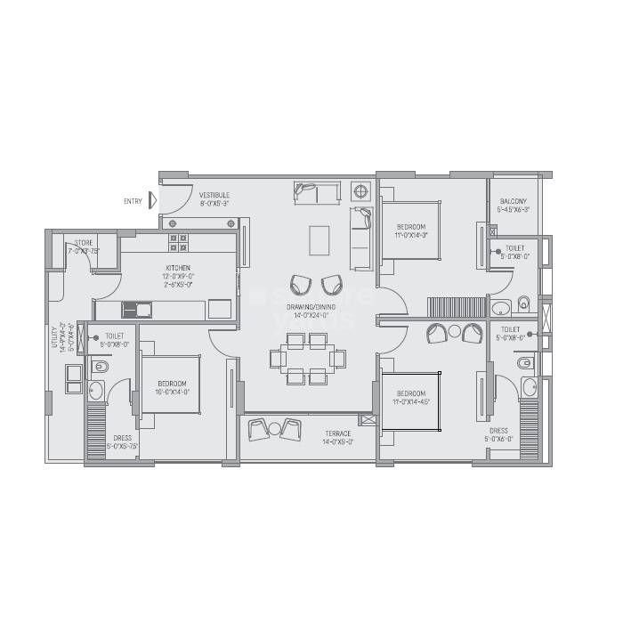 Floor plan of 3 BHK 1895 Sq. Ft. Apartment in Nature Amaltas, Jaipur