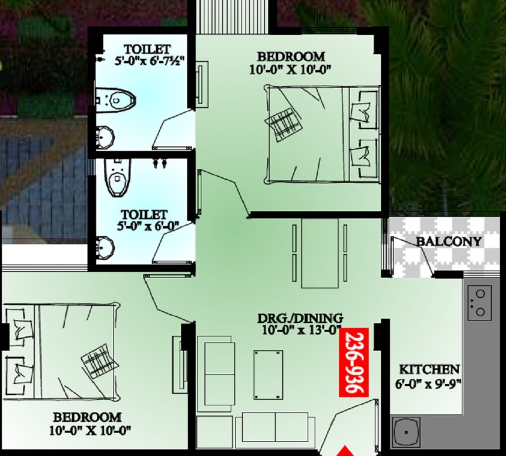 Floor plan of 2 BHK 702 Sq. Ft. Apartment in Okay Plus Anandam, Jaipur