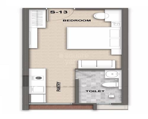 Floor plan of 395 Sq. Ft. Studio in Okay Plus Emerald Suites, Jaipur