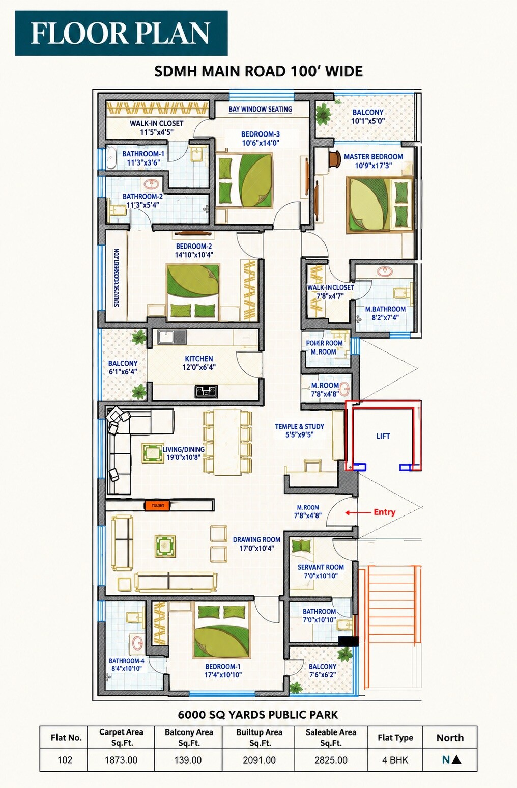 4 BHK 2825 Sq. Ft. Apartment