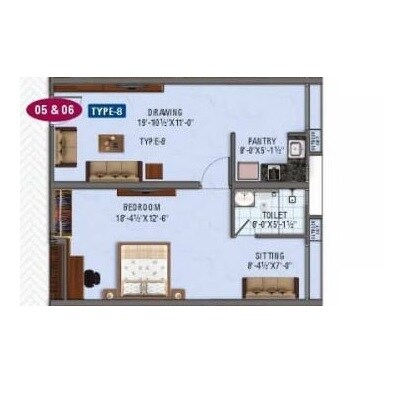 Floor plan of 1 BHK 675 Sq. Ft. Apartment in Okay Plus Ruby Suites, Jaipur