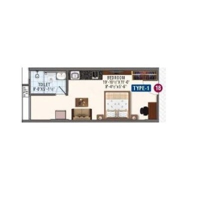 Floor plan of 311 Sq. Ft. Studio in Okay Plus Ruby Suites, Jaipur