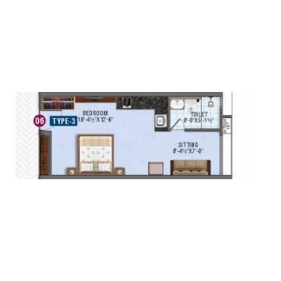 Floor plan of 343 Sq. Ft. Studio in Okay Plus Ruby Suites, Jaipur