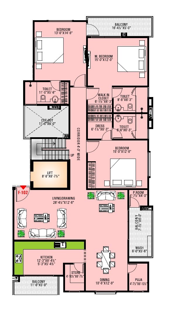 Floor plan of 3 BHK Apartment - 2740 sq. ft. in Okay Plus Satya Palace, Jaipur