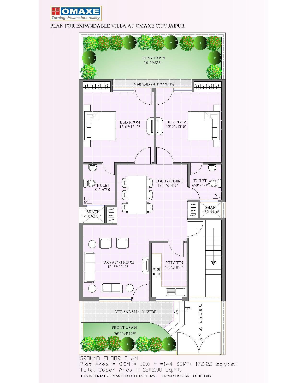 Floor plan of 3 BHK 1202 Sq. Ft. Villa in Omaxe City, Jaipur