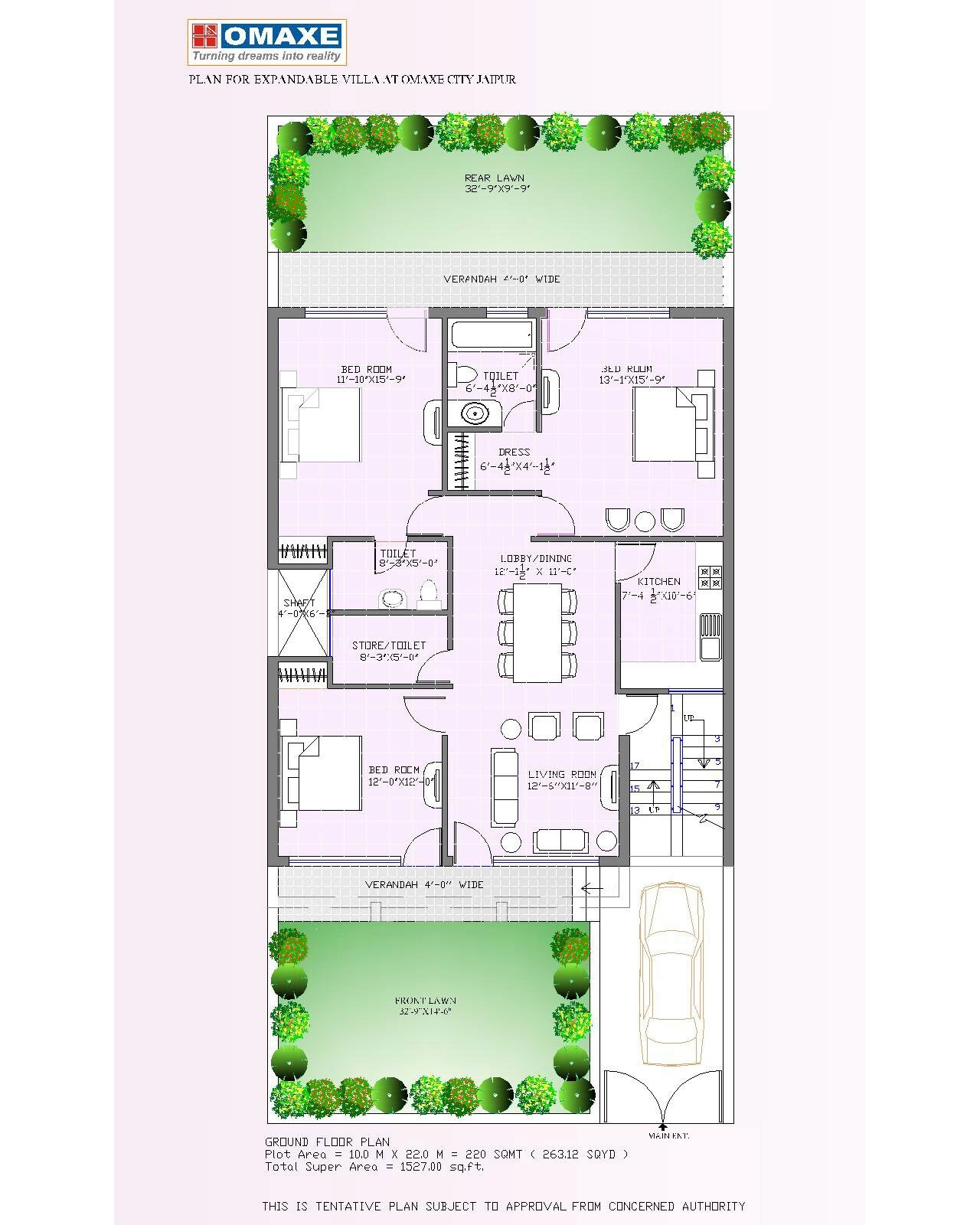 Floor plan of 3 BHK 1527 Sq. Ft. Villa in Omaxe City, Jaipur