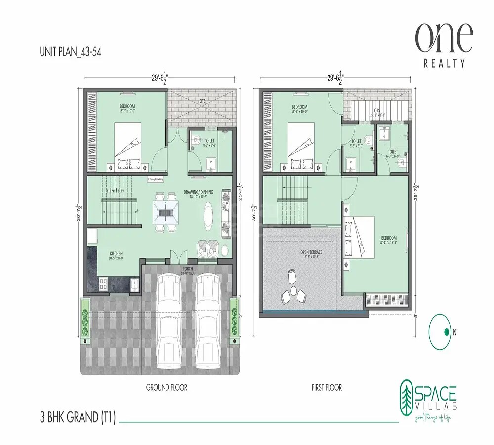 Floor plan of 3 BHK 481 Sq. Ft. Villa in One Realty Space Villas, Jaipur
