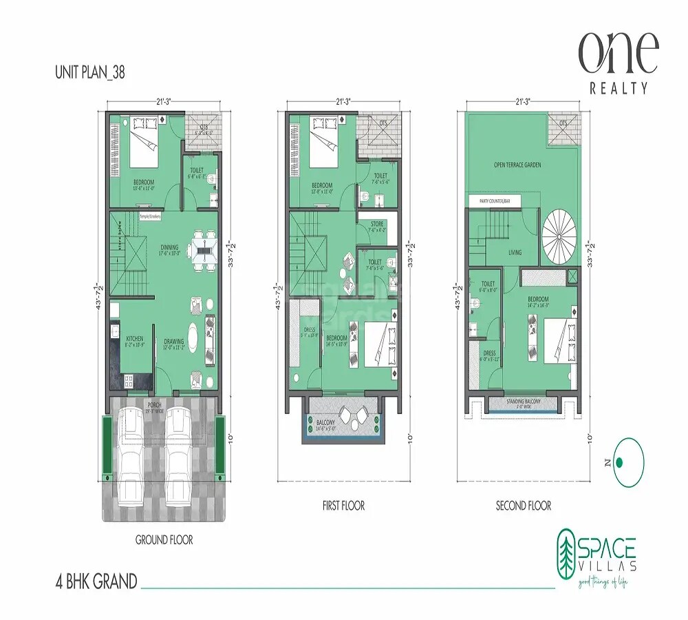 Floor plan of 4 BHK 1078 Sq. Ft. Villa in One Realty Space Villas, Jaipur