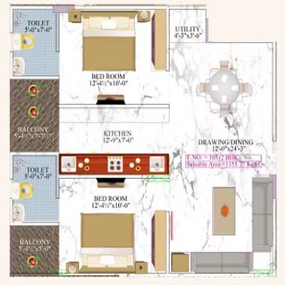 Floor plan of 2 BHK 747 Sq. Ft. Apartment in Opulent Arya Mansion, Jaipur