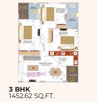 3 BHK 1452 Sq. Ft. Apartment