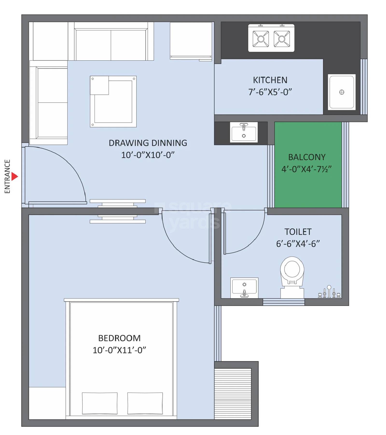 1 BHK 456 Sq. Ft. Apartment