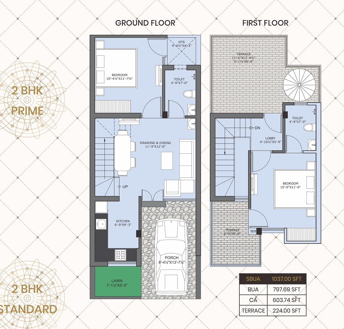 Floor plan of 2 BHK 1037 Sq. Ft. Villa in ORG Nakshatra, Jaipur