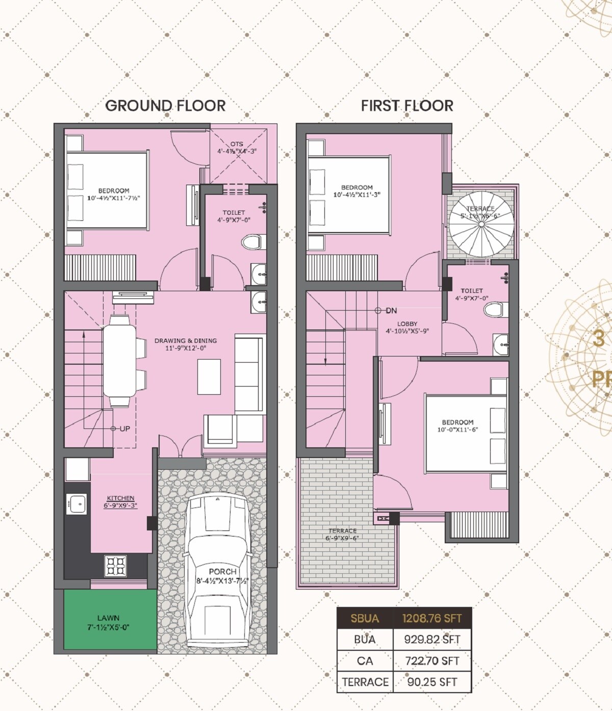 Floor plan of 3 BHK 1208 Sq. Ft. Villa in ORG Nakshatra, Jaipur