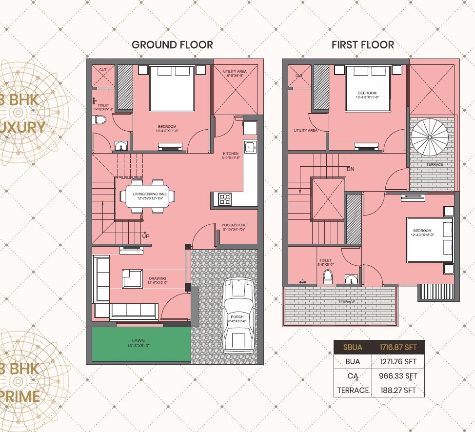 Floor plan of 3 BHK 1717 Sq. Ft. Villa in ORG Nakshatra, Jaipur