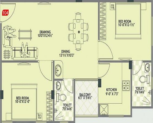 Floor plan of 2 BHK 611 Sq. Ft. Apartment in Panchwati Imperia Grande, Jaipur