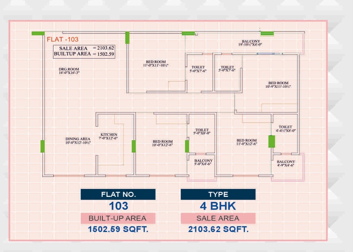 Floor plan of 4 BHK 2103 Sq. Ft. Apartment in Parth Crystal, Jaipur