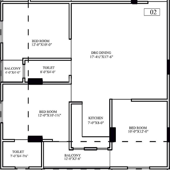 Floor plan of 3 BHK 822 Sq. Ft. Apartment in Parth Empire, Jaipur