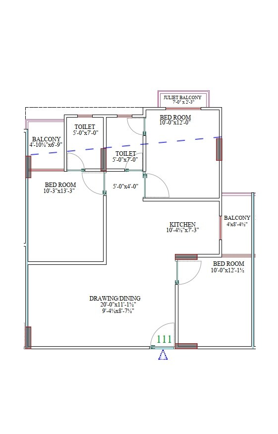 Floor plan of 3 BHK 1350 Sq. Ft. Apartment in Parth Heights, Jaipur