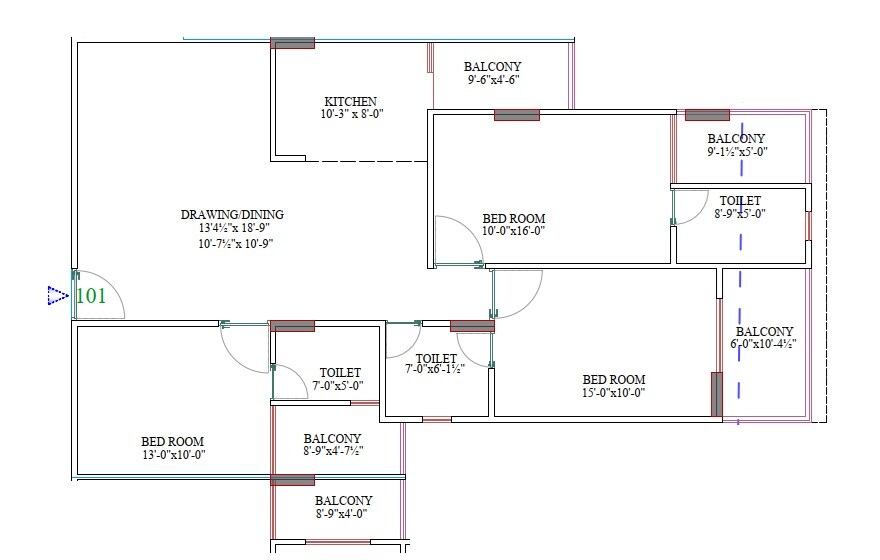 Floor plan of 3 BHK 1850 Sq. Ft. Apartment in Parth Heights, Jaipur