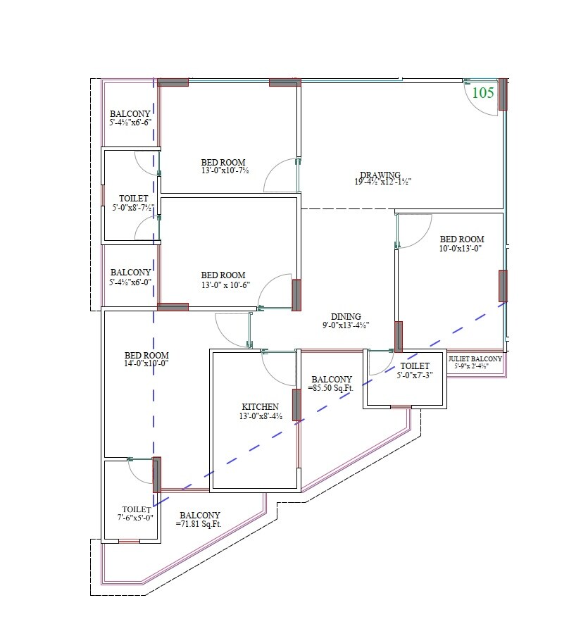 Floor plan of 4 BHK 2114 Sq. Ft. Apartment in Parth Heights, Jaipur