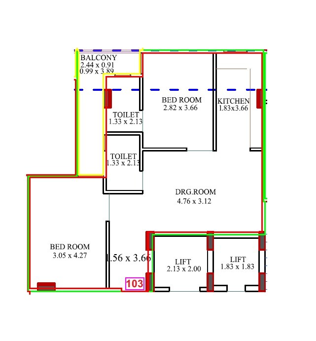 Floor plan of 2 BHK 1037 Sq. Ft. Apartment in Parth Pacific, Jaipur