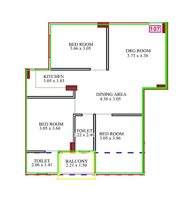 Floor plan of 3 BHK 1250 Sq. Ft. Apartment in Parth Pacific, Jaipur
