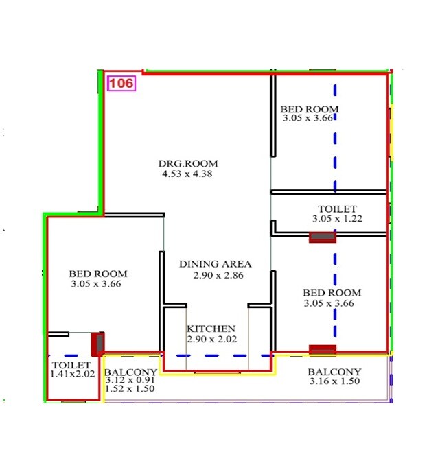 Floor plan of 3 BHK 1449 Sq. Ft. Apartment in Parth Pacific, Jaipur