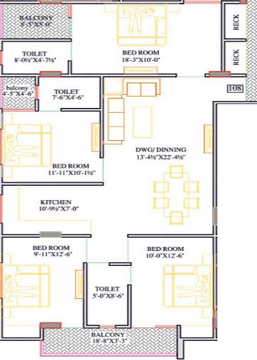 Floor plan of 4 BHK 1139 Sq. Ft. Apartment in Parth Palace, Jaipur