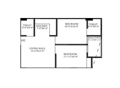 Floor plan of 2 BHK 505 Sq. Ft. Apartment in Parth Prime, Jaipur