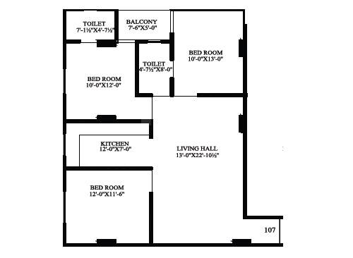 Floor plan of 3 BHK 901 Sq. Ft. Apartment in Parth Prime, Jaipur