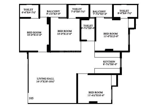 Floor plan of 4 BHK 1139 Sq. Ft. Apartment in Parth Prime, Jaipur