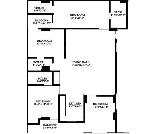 Floor plan of 4 BHK 1277 Sq. Ft. Apartment in Parth Prime, Jaipur