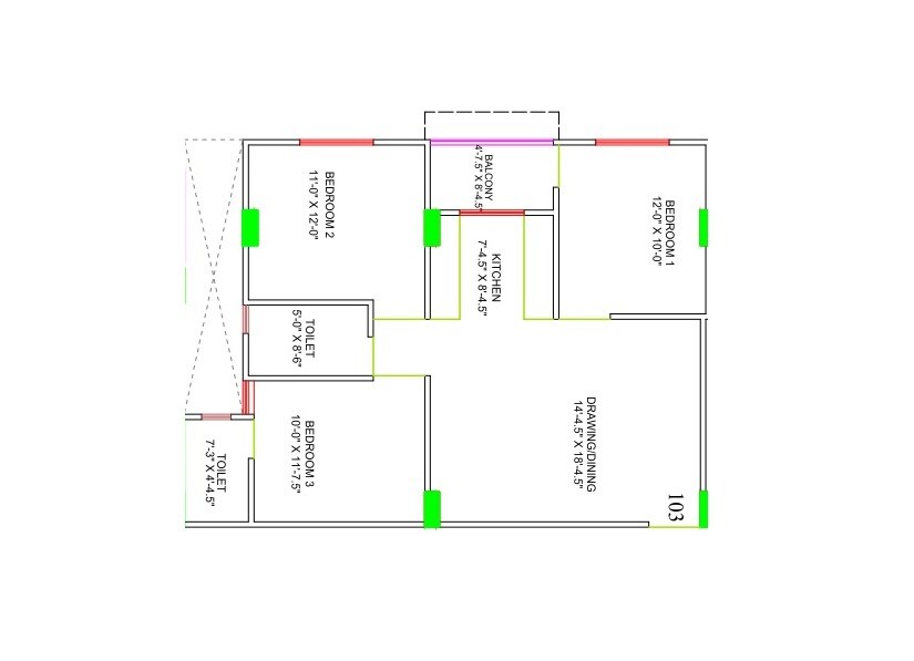 Floor plan of 3 BHK 1286 Sq. Ft. Apartment in Parth Square, Jaipur