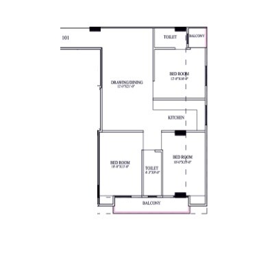 Floor plan of 3 BHK 799 Sq. Ft. Apartment in Parth Sunshine, Jaipur
