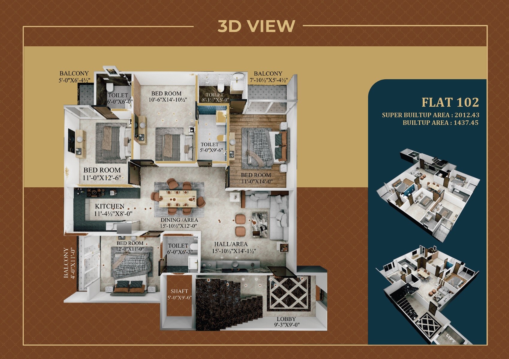 Floor plan of 4 BHK 2012 Sq. Ft. Apartment in Parth Udita, Jaipur