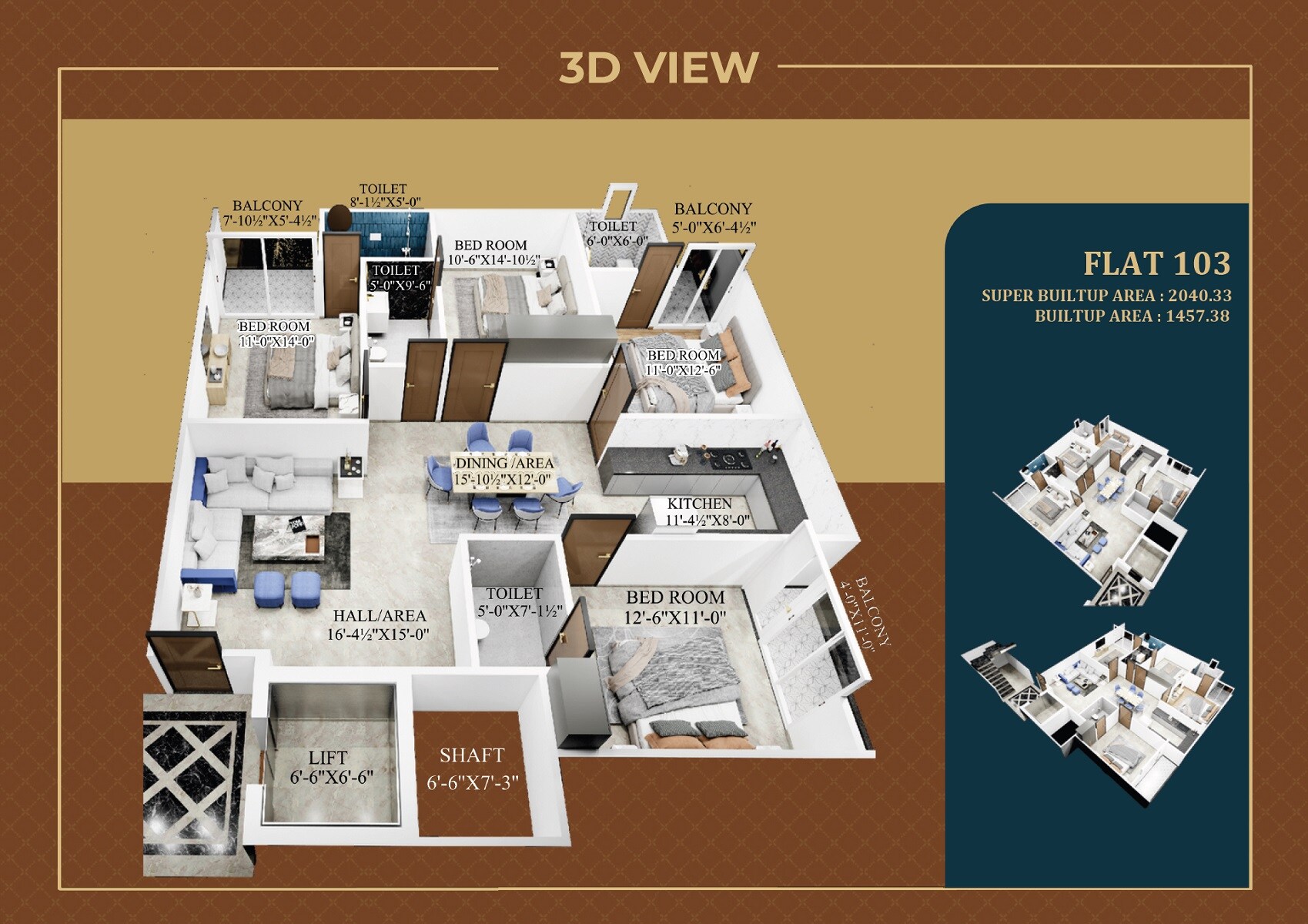 Floor plan of 4 BHK 2040 Sq. Ft. Apartment in Parth Udita, Jaipur
