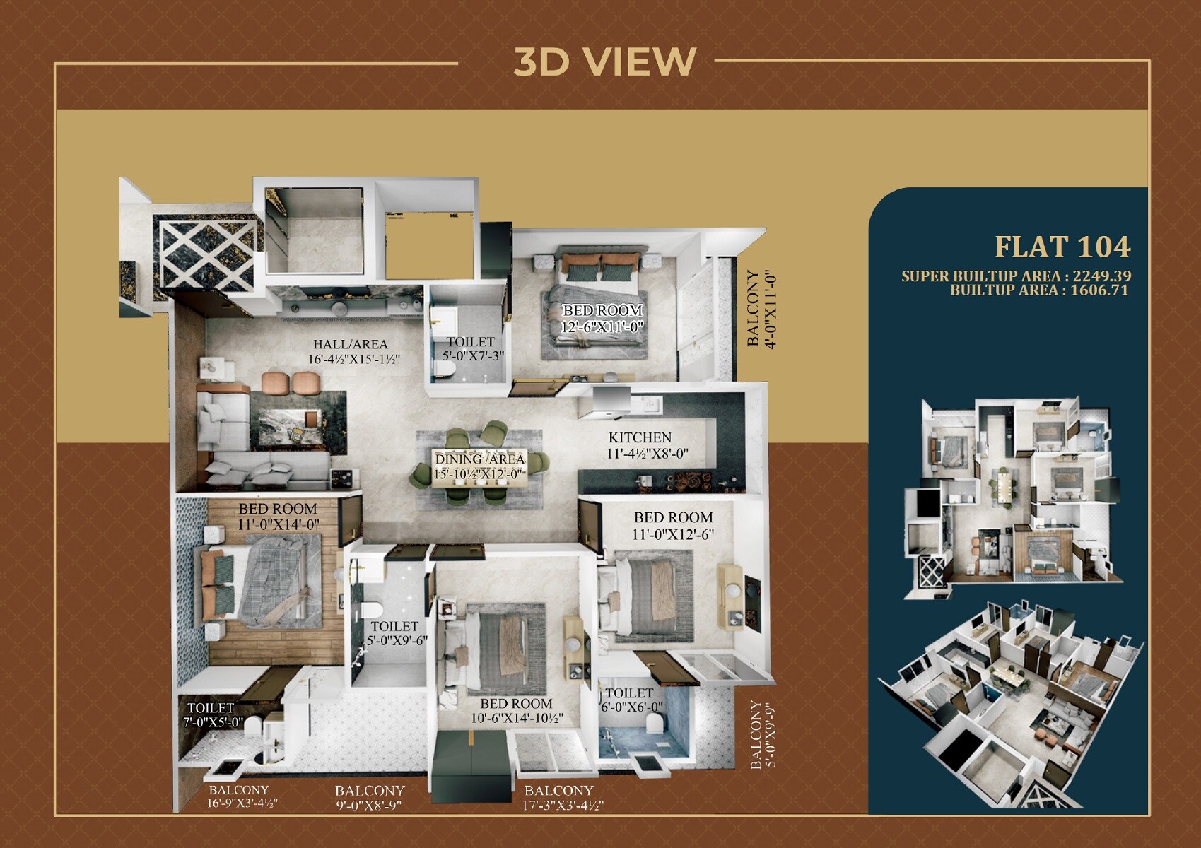 Floor plan of 4 BHK 2050 Sq. Ft. Apartment in Parth Udita, Jaipur