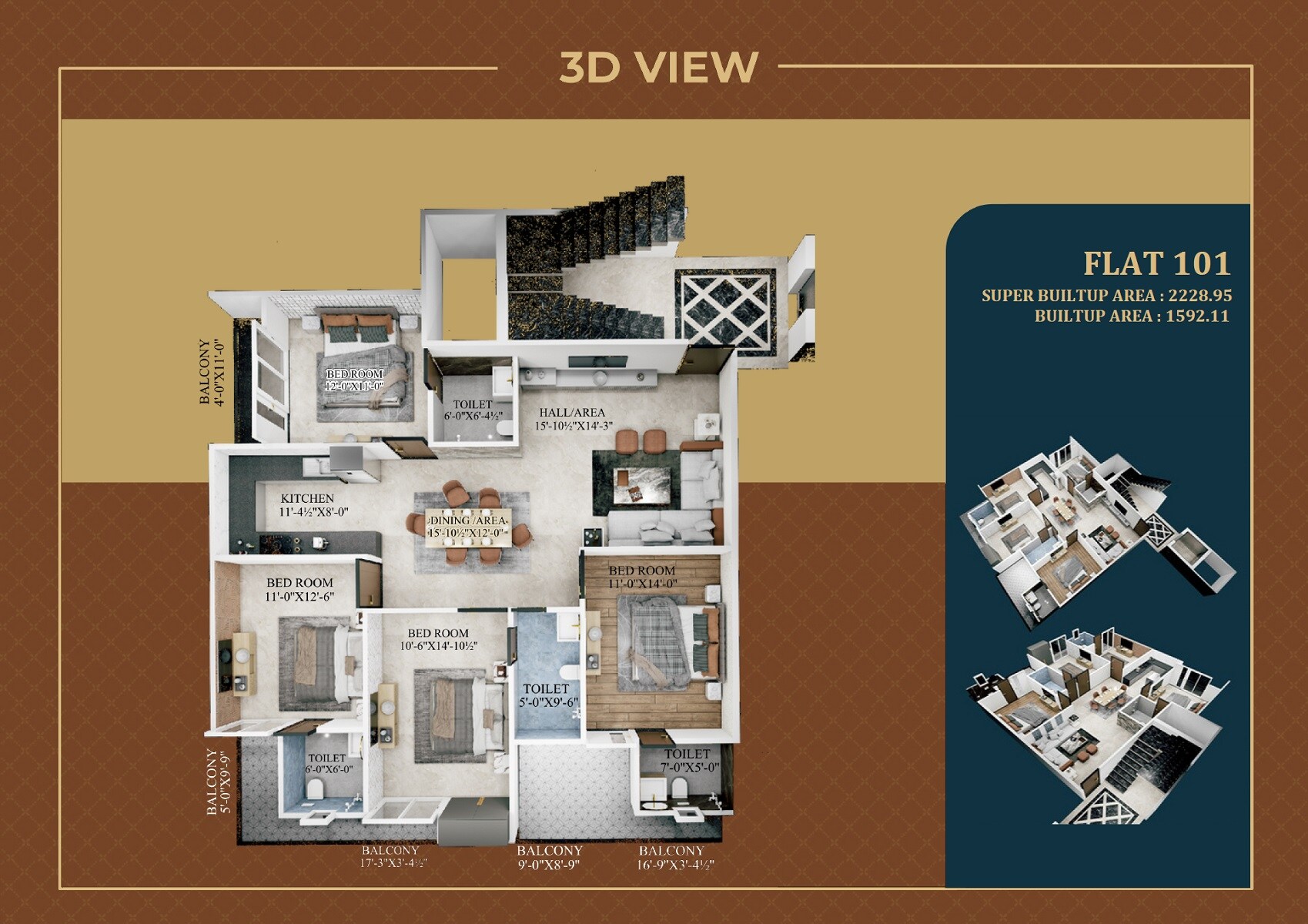 Floor plan of 4 BHK 2229 Sq. Ft. Apartment in Parth Udita, Jaipur