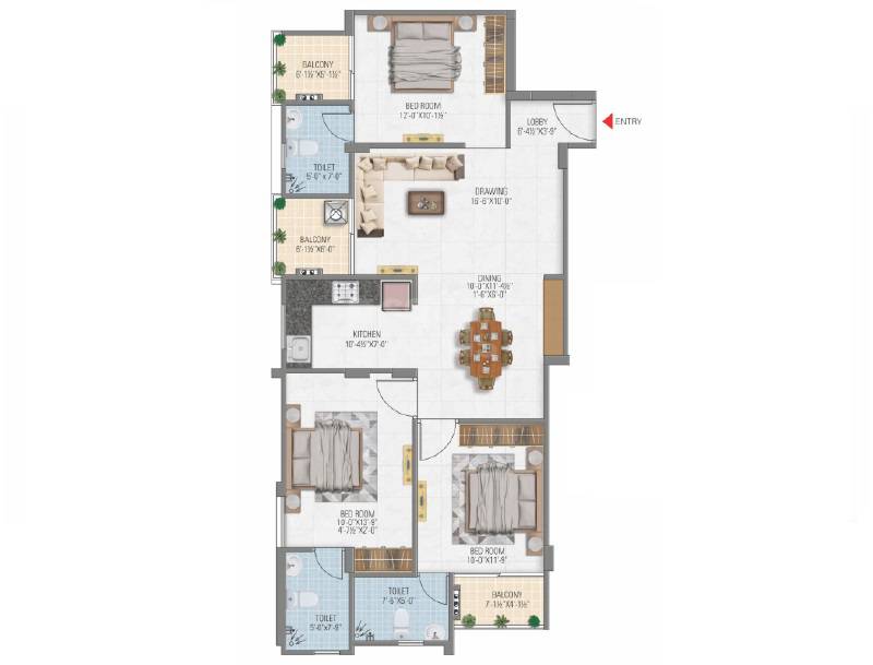 Floor plan of 3 BHK 1437 Sq. Ft. Apartment in Parwani Mohan Heights, Jaipur