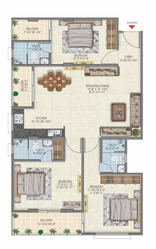 3 BHK 1645 Sq. Ft. Apartment