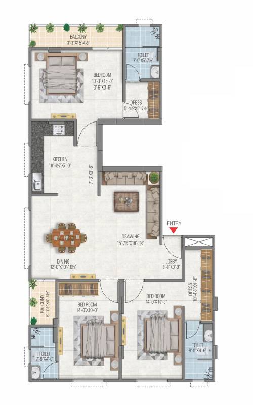 3 BHK 1669 Sq. Ft. Apartment