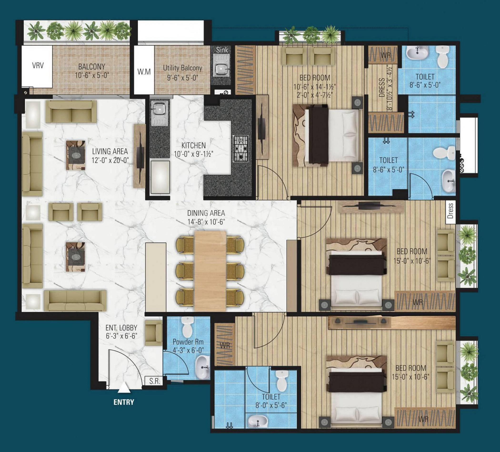 3 BHK 1288 Sq. Ft. Apartment