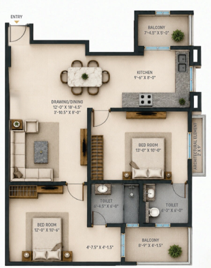 2 BHK 1310 Sq. Ft. Apartment