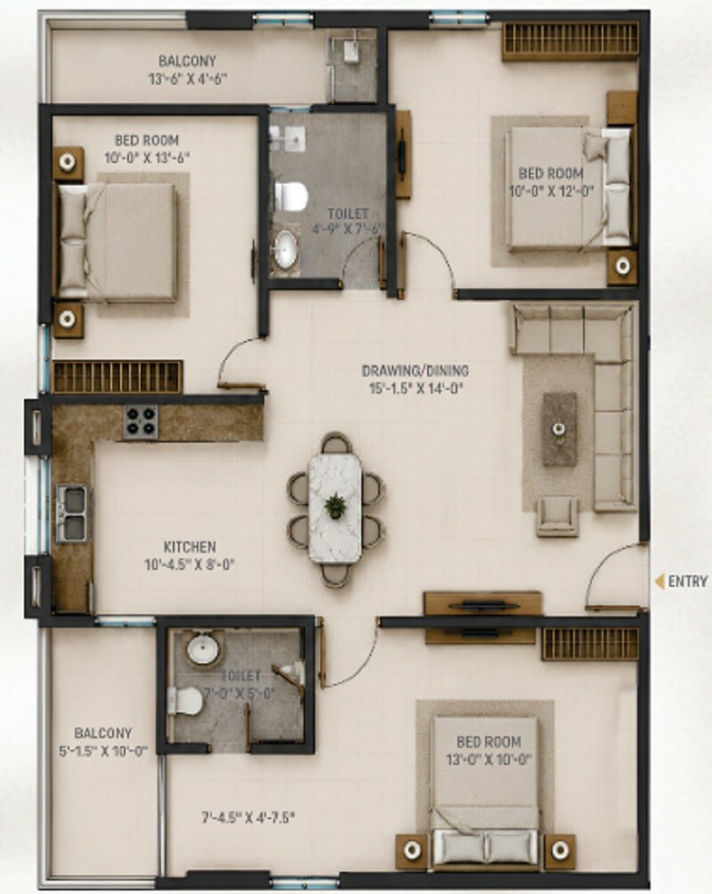 3 BHK 1420 Sq. Ft. Apartment