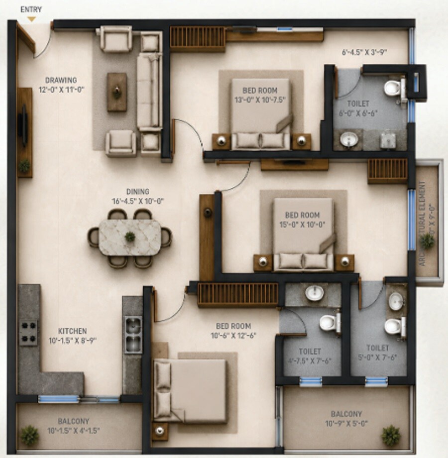 3 BHK 1641 Sq. Ft. Apartment